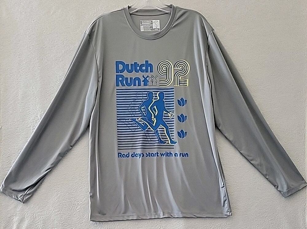 Dutch Bros Men's Large Long Sleeve Shirt Grey Silver Dutch Run 92 Graphic Print